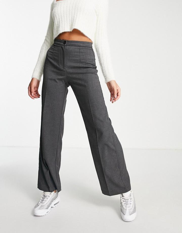 Bershka Wide Leg Slouchy Dad Tailored Pants In Gray