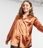 In The Style Exclusive Satin Oversized Shirt In Rust-orange