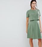 Asos Design Maternity Nursing Double Layer Smock Dress With Buttons - Green