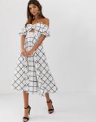 Asos Edition Midi Dress In Mono Organza Check - Multi