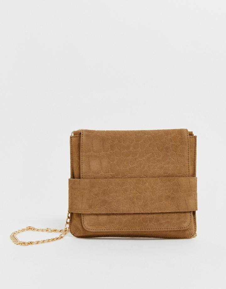 Urbancode Real Suede Flap Over Cross Body Bag In Snake Emboss - Black