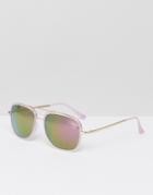 7x Tinted Lens Square Sunglasses With Brow Detail - Pink