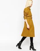 Asos Coat With Trench Details In Wool - Yellow
