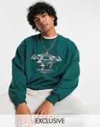 Reclaimed Vintage Inspired Organic Cotton Sweatshirt With Duck Embroidery In Forest Green