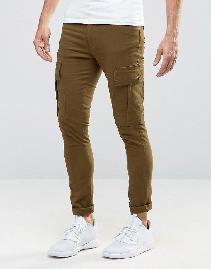 Asos Super Skinny Cargo Pants In Khaki - Green
