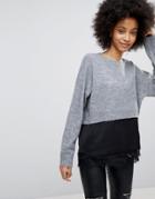 New Look Satin And Lace 2in1 Sweater - Gray