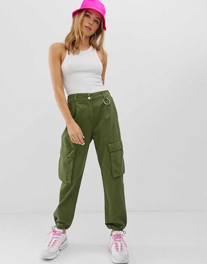 Bershka Drawstring Hem Pants In Green