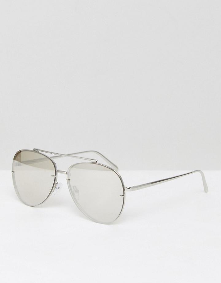 Asos Aviator Sunglasses In Silver With Silver Mirror Lens - Silver