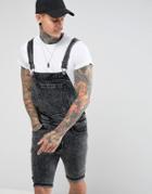 Liquor & Poker 90s Acid Wash Black Short Overall - Black