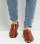 Asos Wide Fit Loafers In Tan Faux Leather With Tassel - Tan