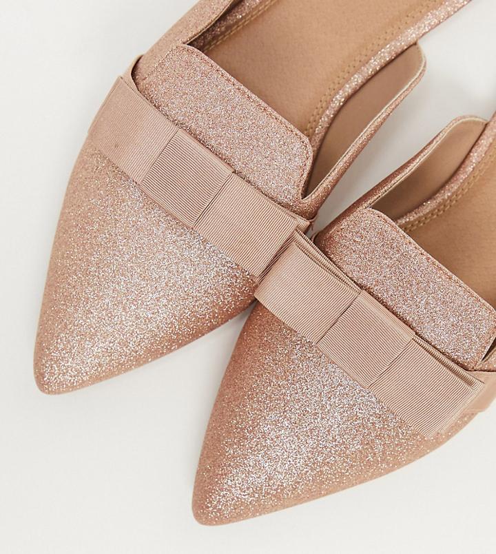 Asos Design Wide Fit Lira Mules In Rose Gold Glitter