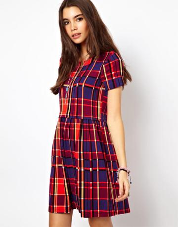 Asos Skater Dress In Tartan