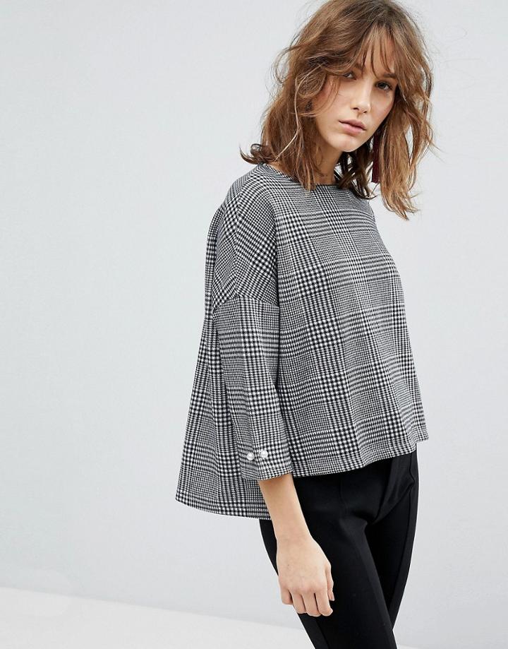 Stradivarius Check 3/4 Sleeve Tee - Multi