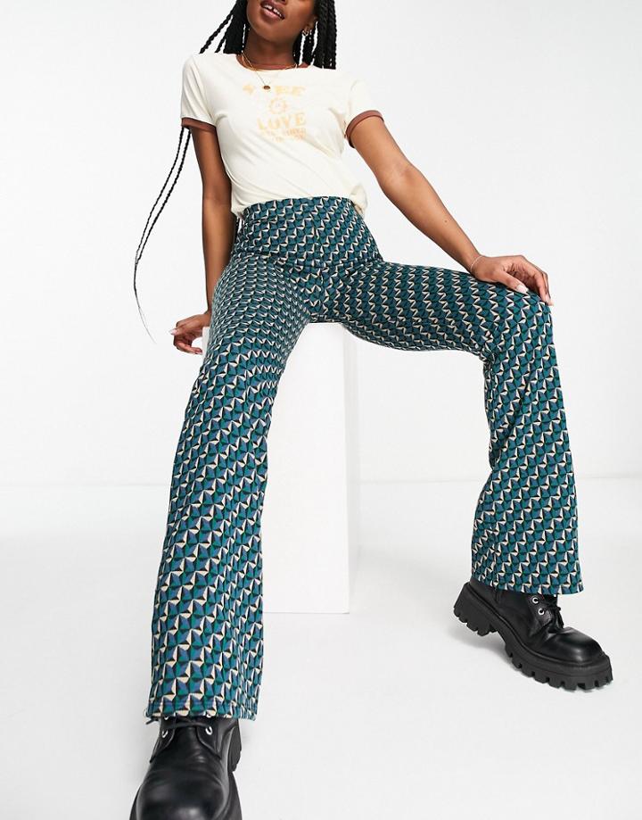 Pull & Bear Jacquard Flared Pants In Blue - Part Of A Set