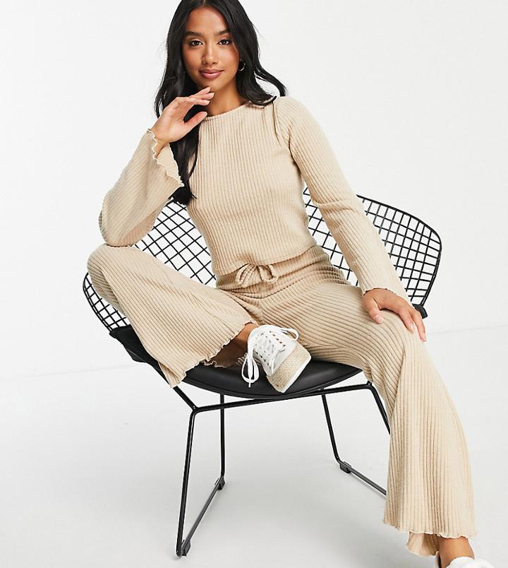 Miss Selfridge Petite Brushed Flared Pants Set In Sand-neutral