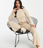 Miss Selfridge Petite Brushed Flared Pants Set In Sand-neutral