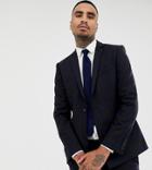 Heart & Dagger Skinny Suit Jacket In Wool Mix Check With Straight Hem-navy