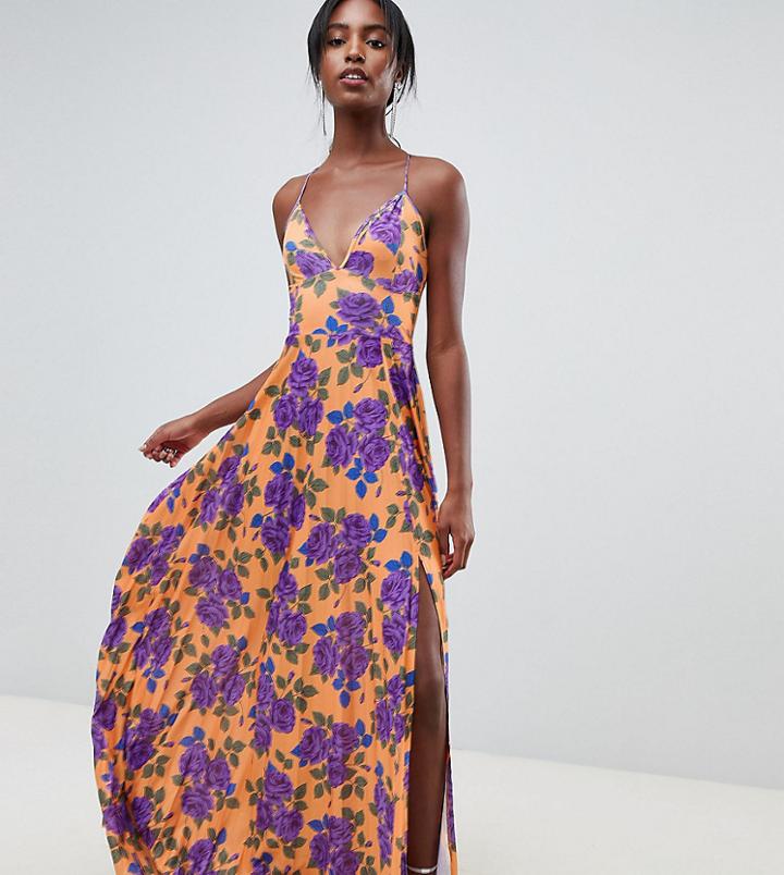 Asos Design Tall Pleated Cami Maxi In Floral Print - Multi