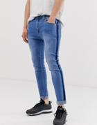 Liquor N Poker Skinny Jeans In Stonewash With Side Fade - Blue