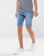 Asos Denim Shorts In Skinny Smokey Blue With Rip And Repair Detail - Blue