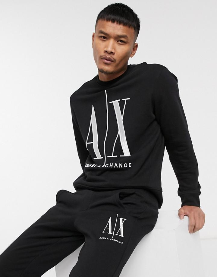 Armani Exchange Icon Ax Large Logo Crew Neck Sweat In Black