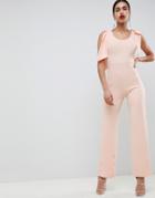 Club L Bow Shoulder Detailed Crepe Jumpsuit - Pink