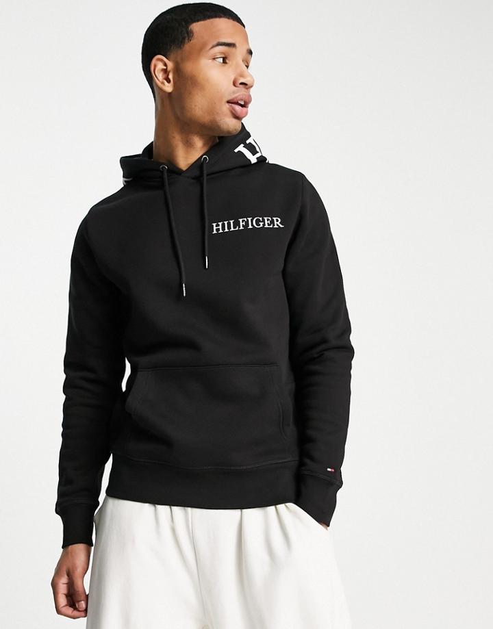 Tommy Hilfiger Chest & Hood Logo Hoodie In Black