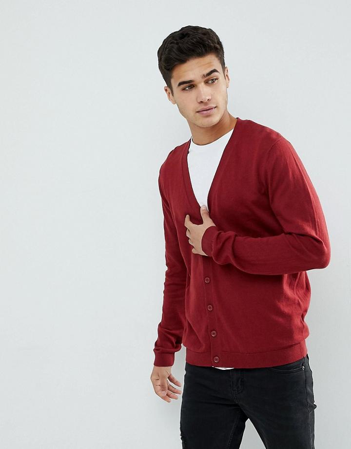 Asos Cotton Cardigan In Burgundy - Red
