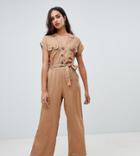 Bershka Button Front Tie Waist Jumpsuit