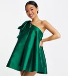 Ever New Petite Oversized Bow One Shoulder Mini Dress In Emerald Green-purple