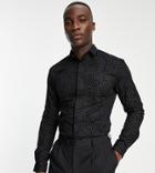 Twisted Tailor Vasanthan Tall Shirt In Black With Geometric Flocking-gold
