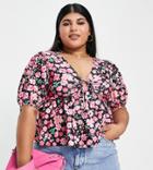 Asos Design Curve Textured Puff Sleeve Milkmaid Top In Floral Print-multi