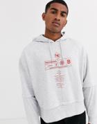Asos Design Oversized Cropped Hoodie With Deep Rib & Text Print In White Marl