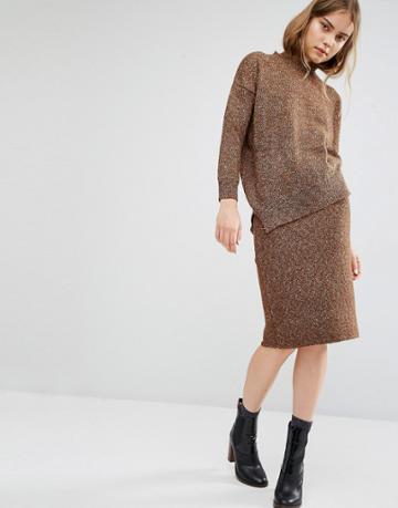 Paisie Pencil Skirt In Marl Knit - Brown