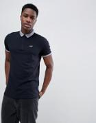 Hollister Modern Tonal Collar Seagull Logo Pique Polo In Black - Black