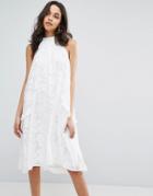 Lost Ink Halter Neck Swing Dress With Ruffle Pockets - White