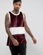 Asos Oversized Tank In Velour With Side Panels And Contrast Binding - Pink