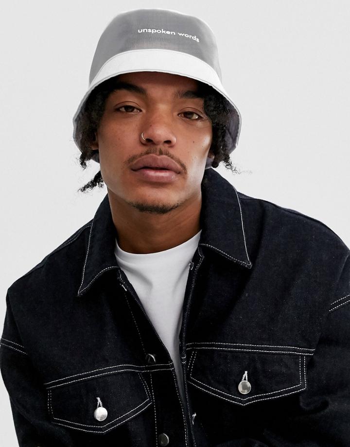 Asos Design Bucket Hat In Mesh With 'unspoken Words' Slogan-white