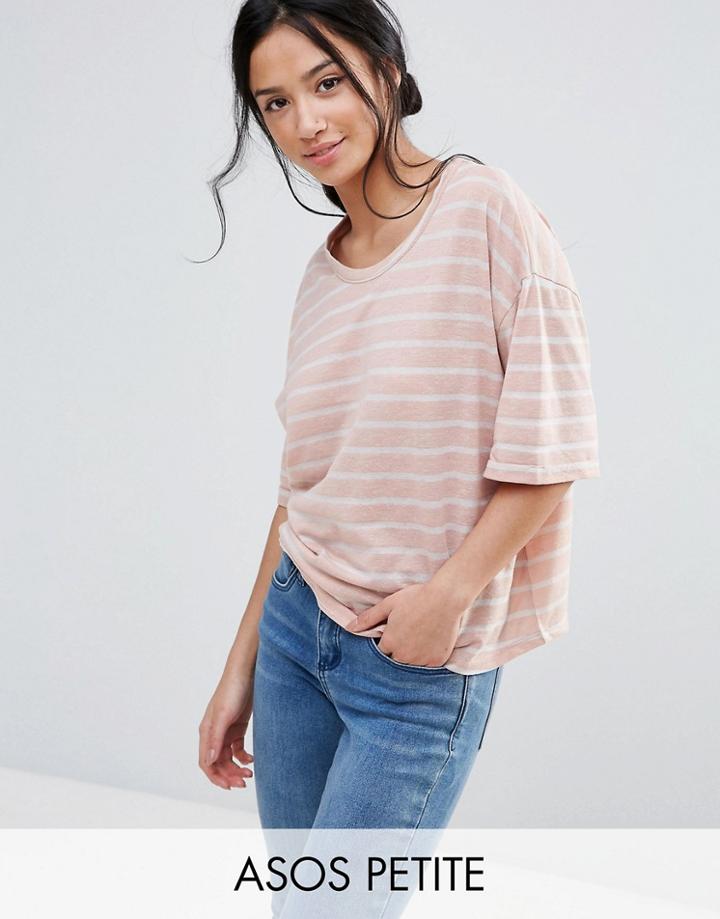 Asos Petite Linen Boxy T-shirt In Stripe - Beige