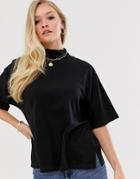 Asos Design High Neck Short Sleeve T-shirt In Black