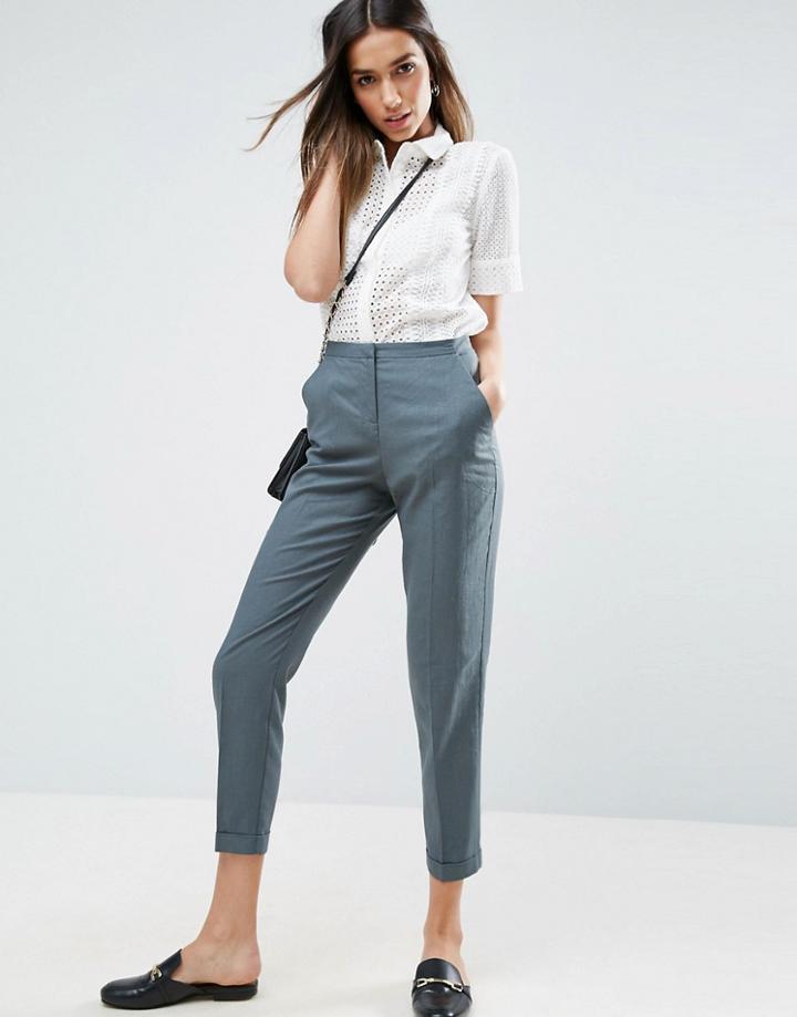 Asos Linen Cigarette Pants - Green