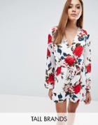 Parisian Tall Wrap Front Romper In Floral Print - White