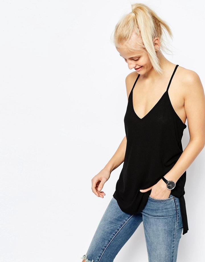 Asos Longline Fancy Rib Cami - Black