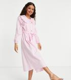 River Island Petite Oversized Collar Tiered Midi Shirt Dress In Pink