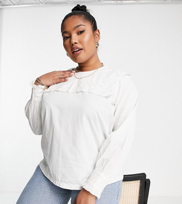 Only Cuve Oversized Eyelet Collar Blouse In White
