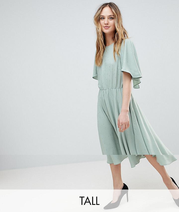 Y.a.s Tall Floaty Midi Dress With Gold Dot Print - Green