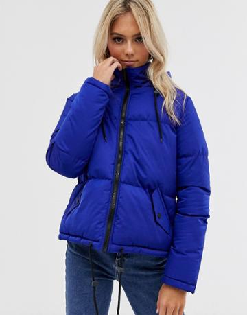 Brave Soul Cello Hooded Puffer Jacket-blue