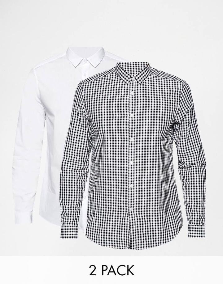 Asos Smart Shirt Check 2 Pack Save 20% - Multi