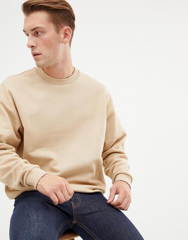 Asos Design Oversized Sweatshirt In Beige - Beige