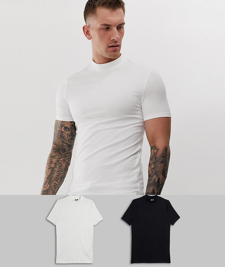 Asos Design 2 Pack Organic Muscle Fit Turtleneck T-shirt Save - Multi